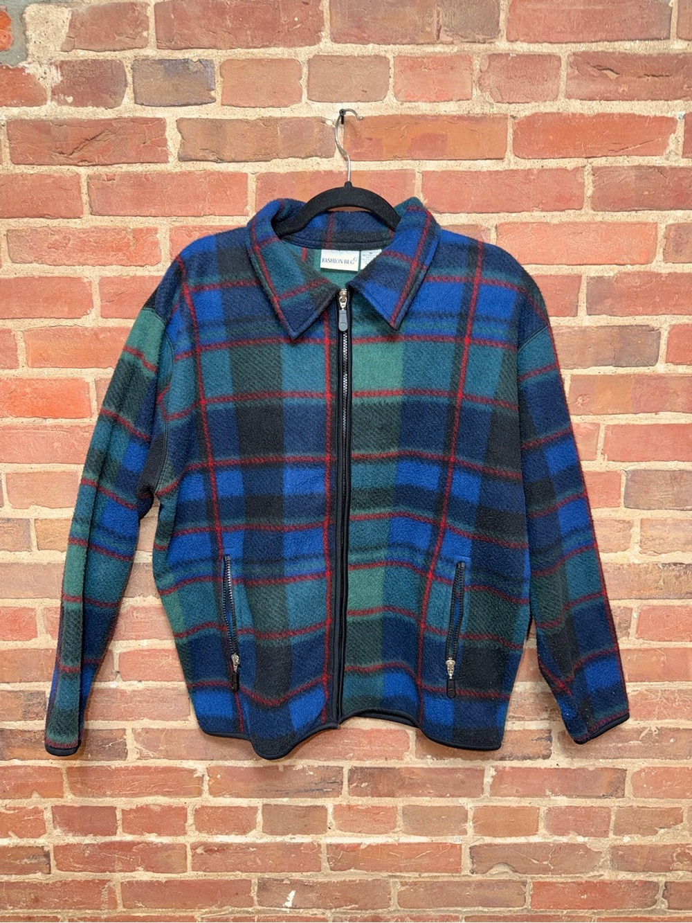 Vintage 90s Fashion Bug Green, Blue & Red Plaid Zip Jacket Shacket Colorful